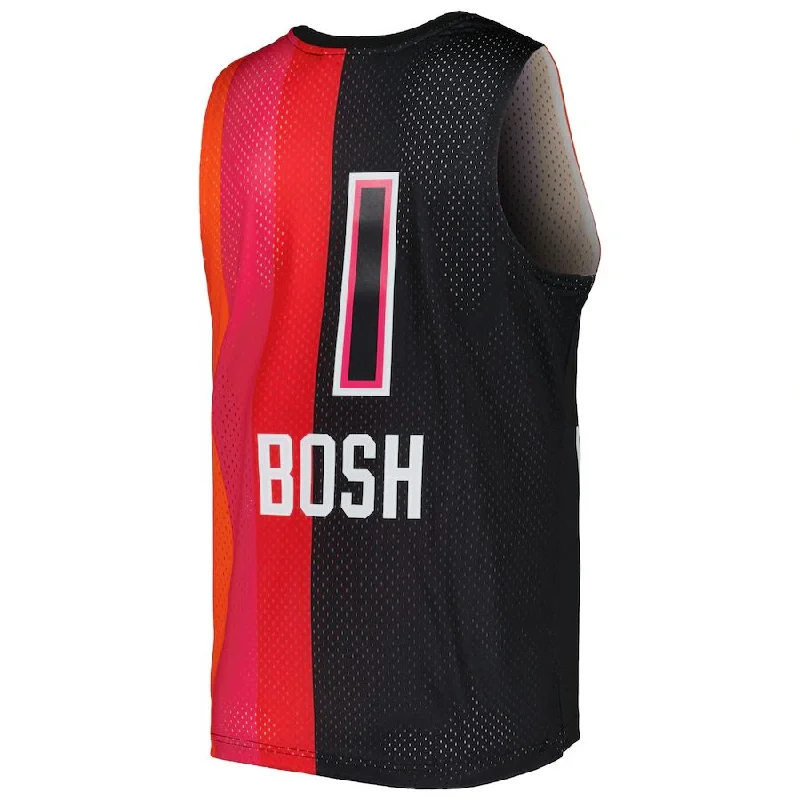 Premium Basketball Jersey for Elite Players-M.Heat #1 Chris Bosh Mitchell & Ness Hardwood Classics 2011-12 Split Swingman Jersey BlackRed Stitched American Basketball Jersey