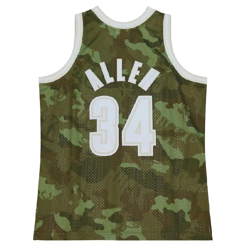 Unique Basketball Jersey with Custom Design-M.Bucks #34 Ray Allen Mitchell & Ness Unisex Hardwood Classics 2000-01 Ghost Green Swingman Jersey Camo Stitched American Basketball Jersey