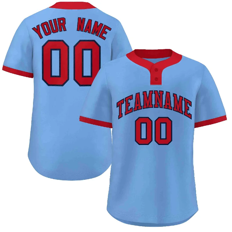 Baseball Jersey with Bold Team Colors-Custom Light Blue Red Classic Style Authentic Two-Button Baseball Jersey