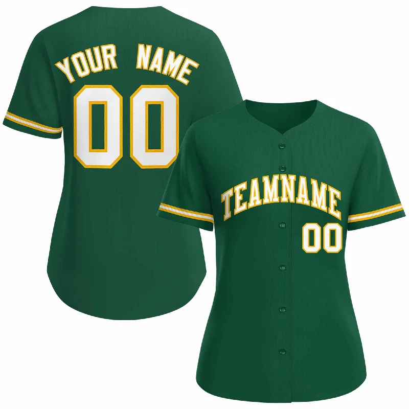 Baseball Jersey for Family Sports Day Events-Custom Green White Gold Classic Style Baseball Jersey for Women