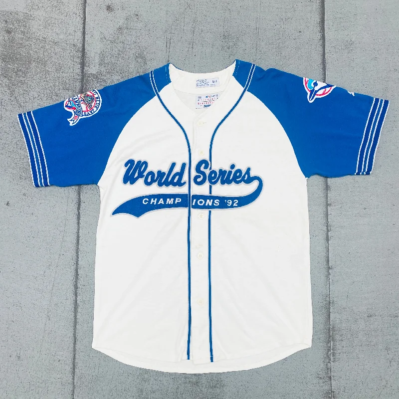 Custom Baseball Jersey for Team Players-Toronto Blue Jays: 1992 World Series Champions Stitched Script Spellout Starter Baseball Jersey (S/M)