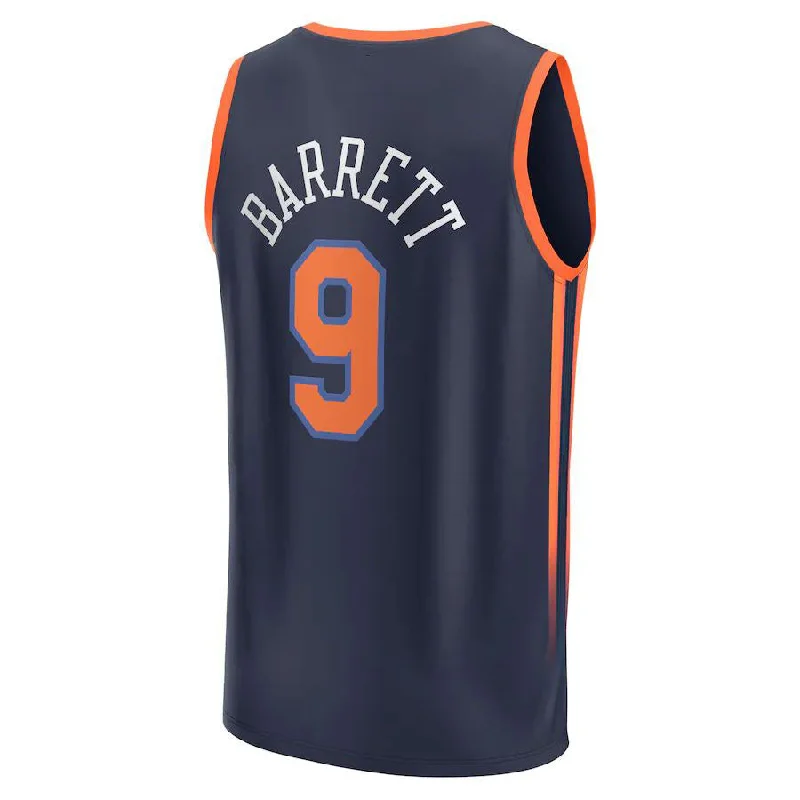 Stylish Basketball Jersey for Casual Outfits-NY.Knicks #9 RJ Barrett Fanatics Branded 2022-23 Fast Break Replica Jersey Navy  Statement Edition Stitched American Basketball Jersey