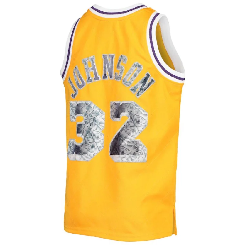 Team Basketball Jersey with Custom Fonts and Colors-LA.Lakers #32 Magic Johnson Mitchell & Ness Hardwood Classics 75th Anniversary Diamond Jersey Gold Stitched American Basketball Jersey