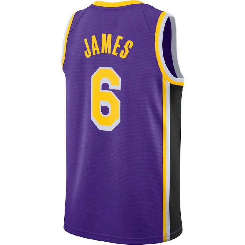 Durable Basketball Jersey for Outdoor Play-LA.Lakers #6 LeBron James Jordan Brand 2021-22 #6 Swingman Player Jersey  Statement Edition Purple Stitched American Basketball Jersey