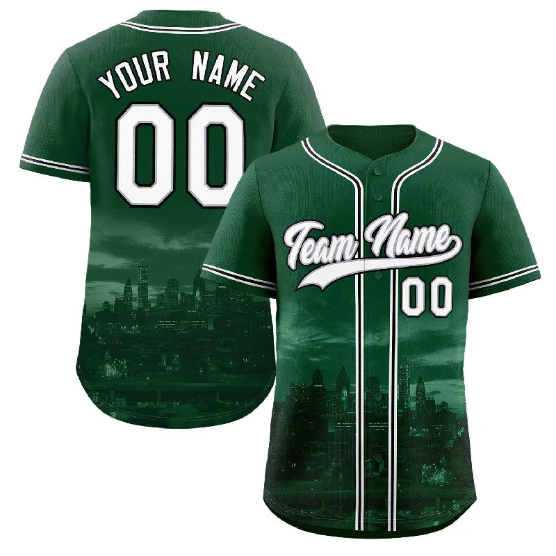 Baseball Jersey with Bold Team Colors-Custom Green White-Gray Philadelphia City Connect Baseball Jersey