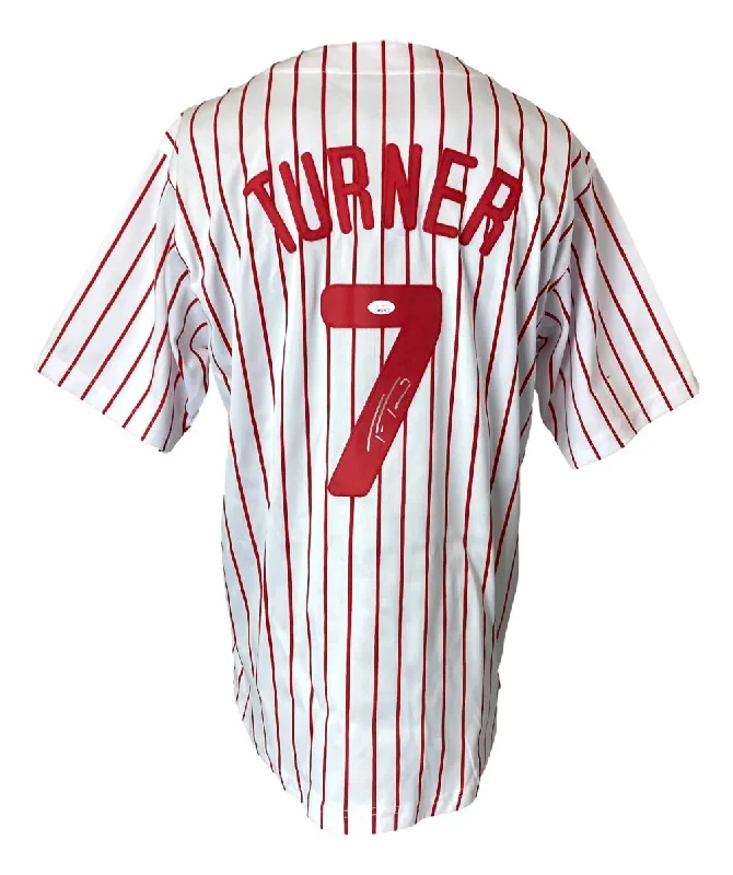 Classic Striped Baseball Jersey for Throwback Vibes-Trea Turner Philadelphia Signed White Pinstripe Baseball Jersey 2 JSA