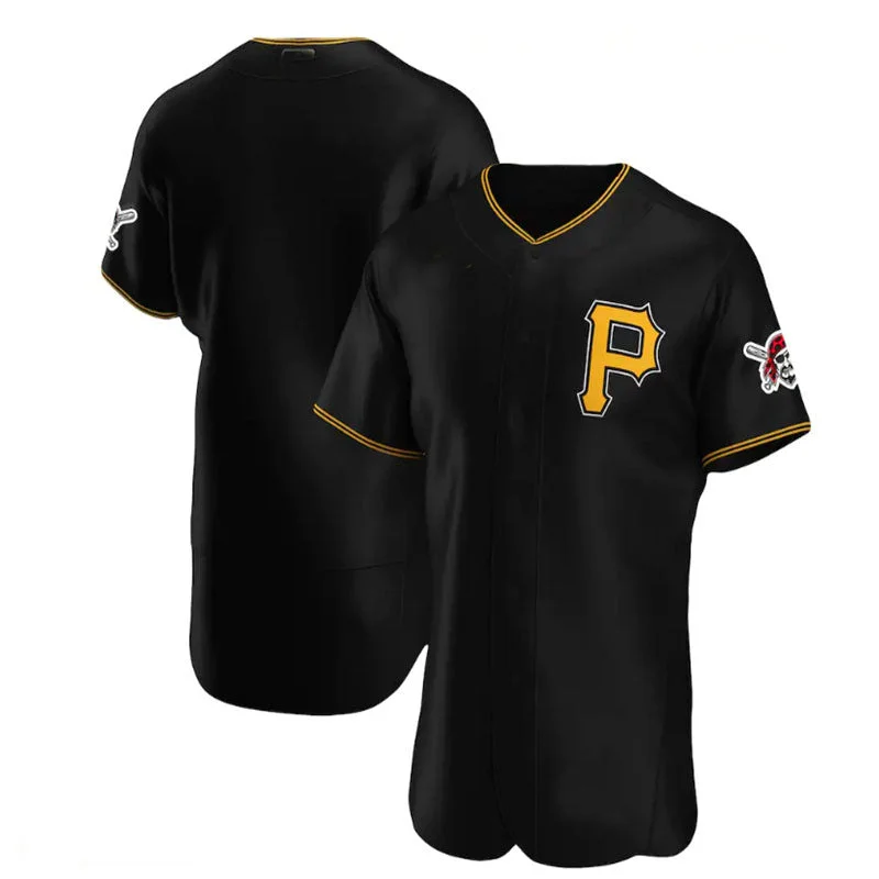 Baseball Jersey with Breathable Mesh Fabric-Pittsburgh Pirates Alternate Authentic Team Logo Jersey - Black Baseball Jerseys