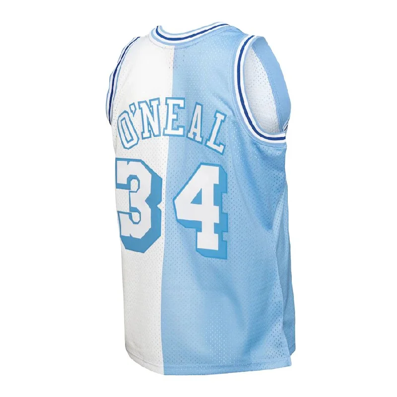 Basketball Jersey with Bold Graphics for Style-LA.Lakers #34 Shaquille O'Neal Mitchell & Ness Big & Tall Hardwood Classics 1996-97 Split Swingman Jersey Powder Blue White Stitched American Basketball Jersey