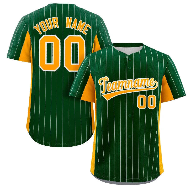 High-Quality Baseball Jersey for Ultimate Comfort-Custom Green Yellow Stripe Fashion Design Full Button Authentic Baseball Jersey