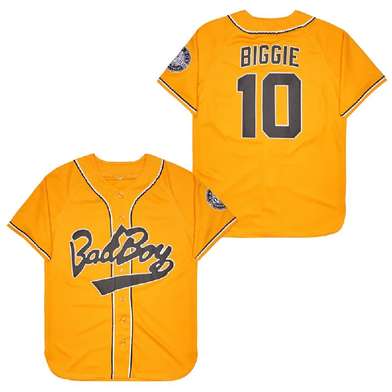 All-Black Baseball Jersey for a Bold Look-Biggie Smalls Bad Boy Baseball Jersey #10 Yellow Color