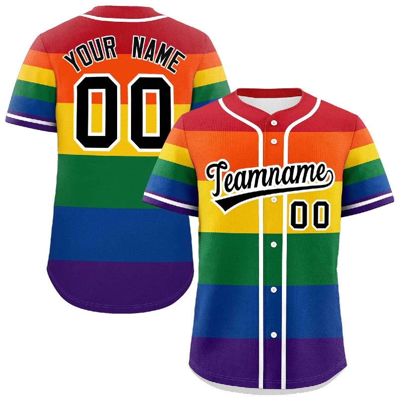 Custom Baseball Jersey for Team Players-Custom LGBT Rainbow For Pride Month Color Block Personalized Authentic Baseball Jersey