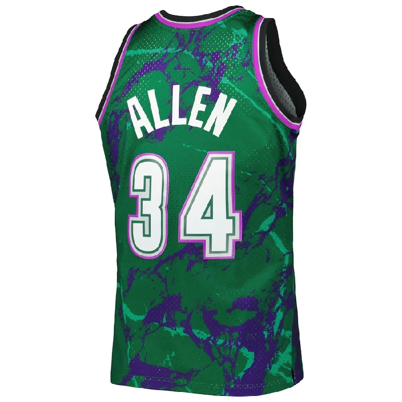 Customizable Basketball Jersey for Coaches and Players-M.Bucks #34 Ray Allen Mitchell & Ness 1996-97 Hardwood Classics Marble Swingman Jersey Green Stitched American Basketball Jersey