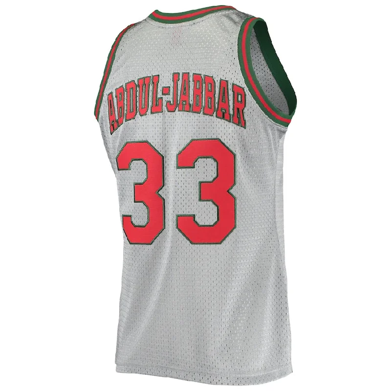 Personalized Basketball Jersey for Special Occasions-M.Bucks #33 Kareem Abdul-Jabbar Mitchell & Ness 75th Anniversary 1971-72 Hardwood Classics Swingman Jersey Silver Stitched American Basketball Jersey