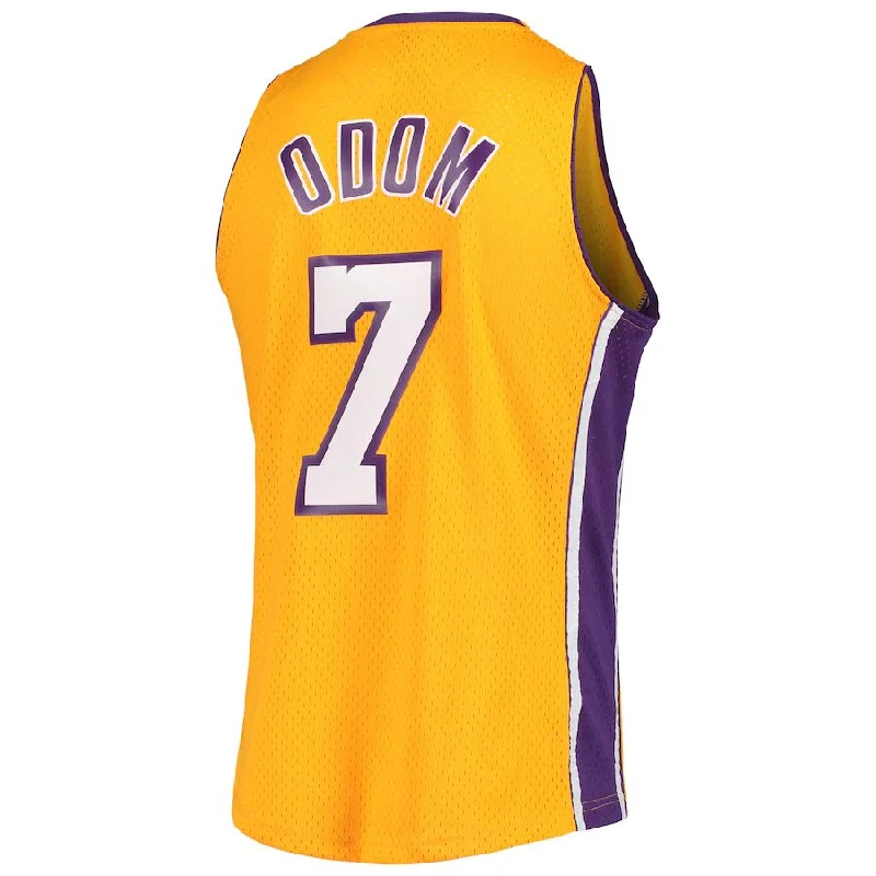 Basketball Jersey for Casual Sports Fans-LA.Lakers #7 Lamar Odom Mitchell & Ness Hardwood Classics Swingman Jersey Gold Stitched American Basketball Jersey