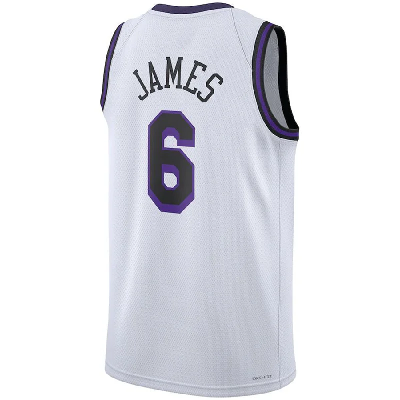 Soft Cotton Basketball Jersey for Maximum Comfort-LA.Lakers #6 LeBron James Unisex 2022-23 Swingman Jersey City Edition  White Classic Edition Stitched American Basketball Jersey