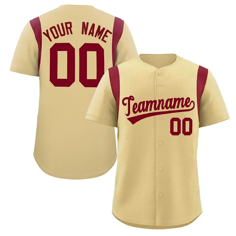 Baseball Jersey with Personalized Name and Number-Custom Khaki Crimson Classic Style Personalized Full Button Authentic Baseball Jersey