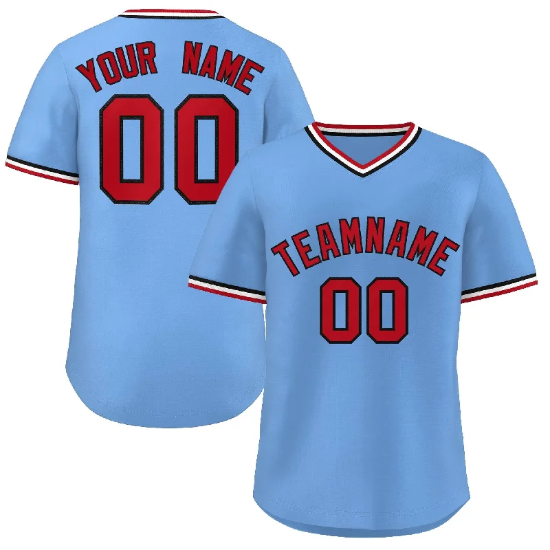 Cool and Comfortable Baseball Jersey for Training-Custom Light Blue Red-White Classic Style Personalized Authentic Pullover Baseball Jersey