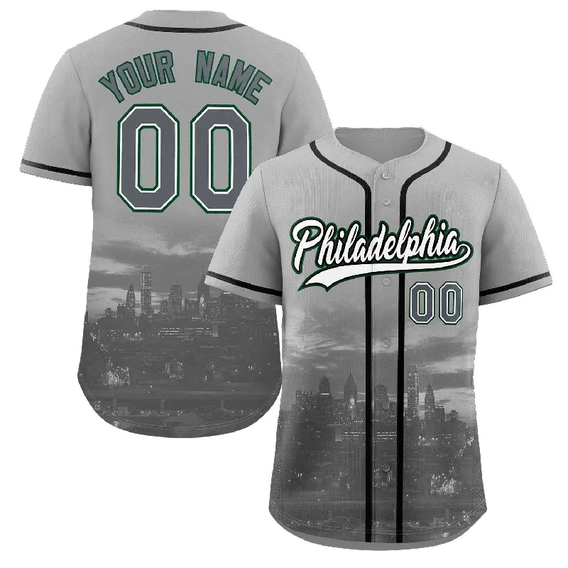 Stylish Mesh Baseball Jersey for Easy Movement-Custom Gray White-Black Philadelphia City Connect Baseball Jersey