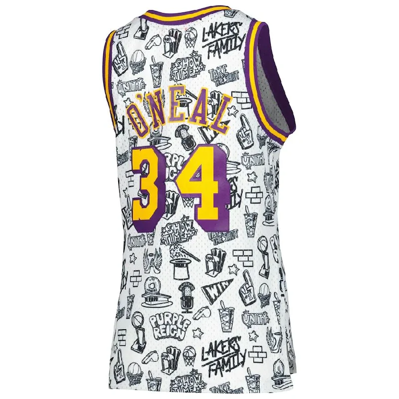 Custom Basketball Jersey for College Teams-LA.Lakers #34 Shaquille O'Neal Mitchell & Ness Women's 1996 Doodle Swingman Jersey White Stitched American Basketball Jersey