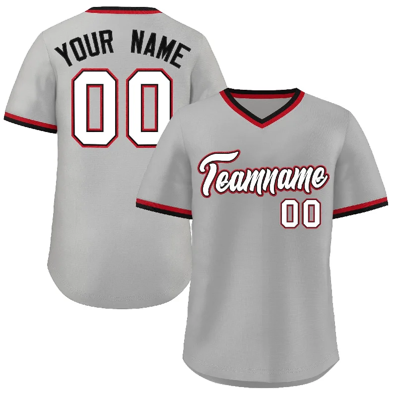 Team Baseball Jersey for Group Sports-Custom Gray White-Black Classic Style V-Neck Authentic Pullover Baseball Jersey