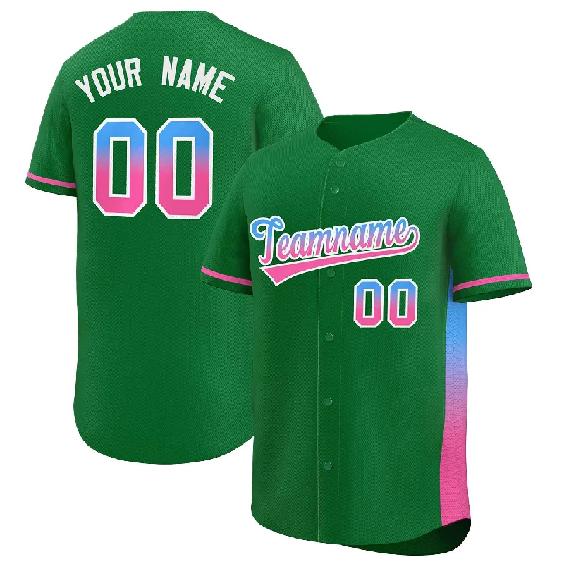 Stylish Baseball Jersey for Streetwear Fashion-Custom Kelly Green Powder Blue-Pink Personalized Gradient Font And Side Design Authentic Baseball Jersey