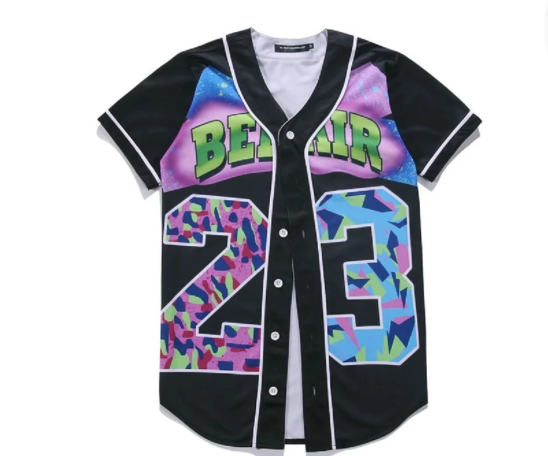 Stylish Pinstripe Baseball Jersey for Vintage Look-The Fresh Prince of Bel-air Unisex Hipster Hip Hop Button-Down Baseball Jersey