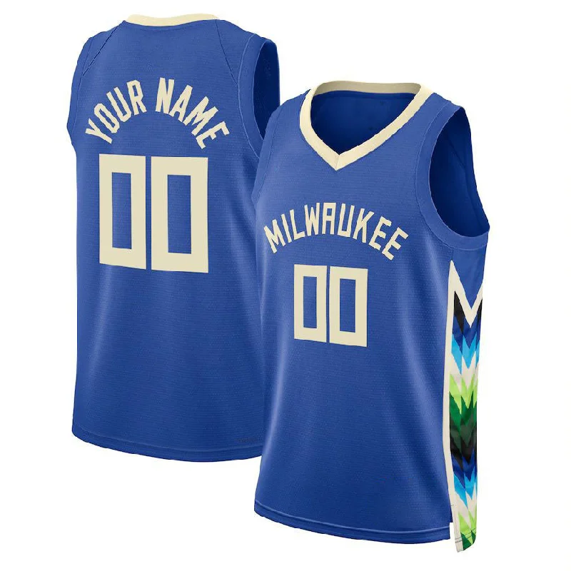 Stylish Basketball Jersey for Gym Workouts-Custom M.Bucks Unisex 2022-23 Swingman Jersey City Edition Royal Stitched Basketball Jersey