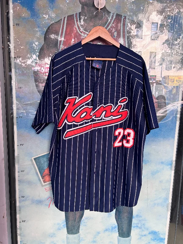 Trendy Baseball Jersey for Casual Wear-Vintage Karl Kani Pinstriped Baseball Jersey XL