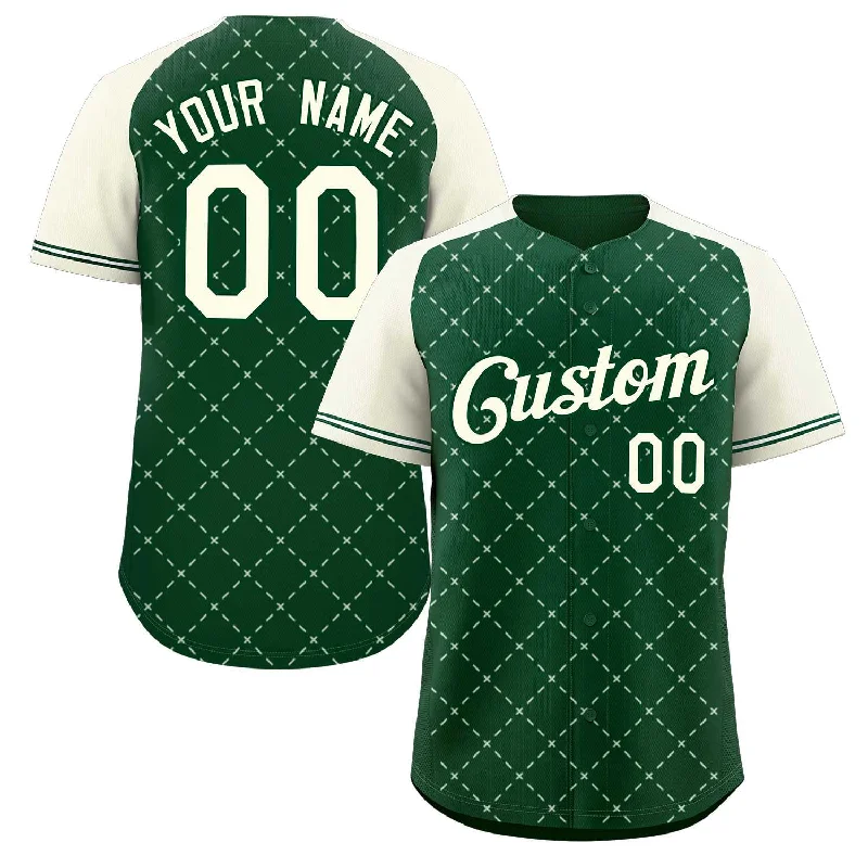 Comfortable Jersey for Softball and Baseball Players-Custom Green Khaki-Green Rhombus Authentic Baseball Jersey