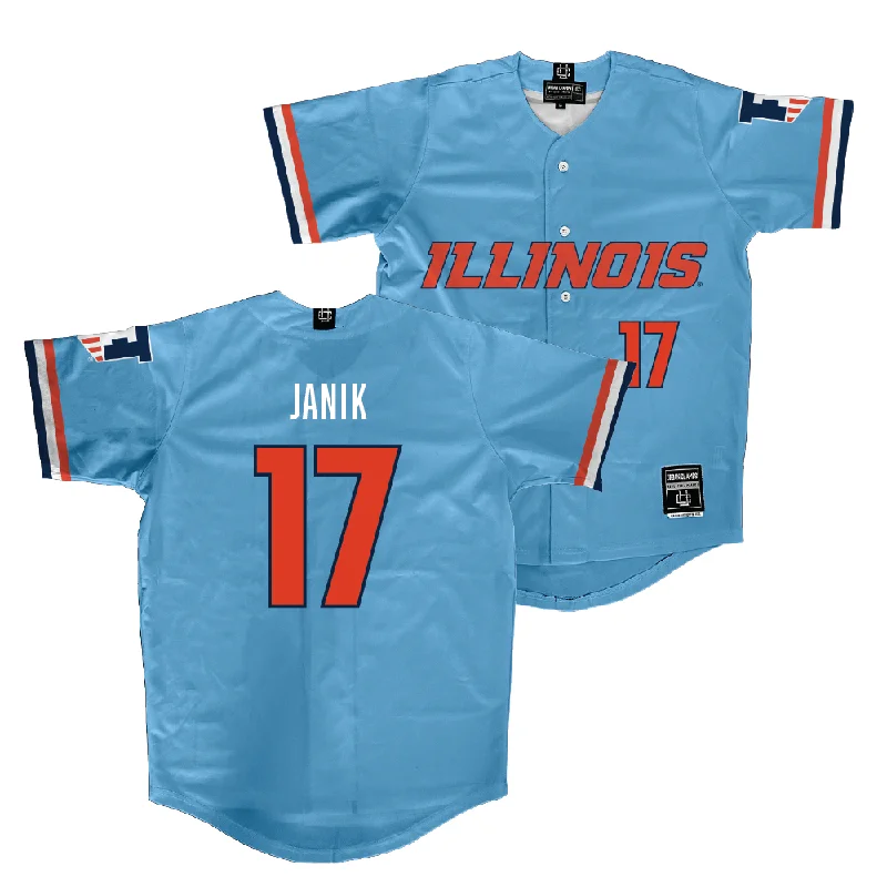 Breathable Baseball Jersey for Hot Weather-Illinois Light Blue Baseball Jersey  - Camden Janik