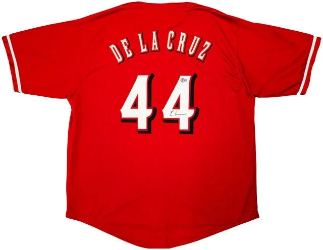 Personalized Baseball Jersey for Fan Collectibles-Elly De La Cruz Cincinnati Signed Red Baseball Jersey BAS