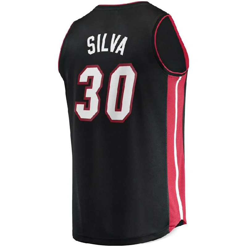 Performance Basketball Jersey with Stretch Fabric-M.Heat #30 Chris Silva Fanatics Branded 2021-22 Fast Break Replica Jersey Icon Edition Black Stitched American Basketball Jersey