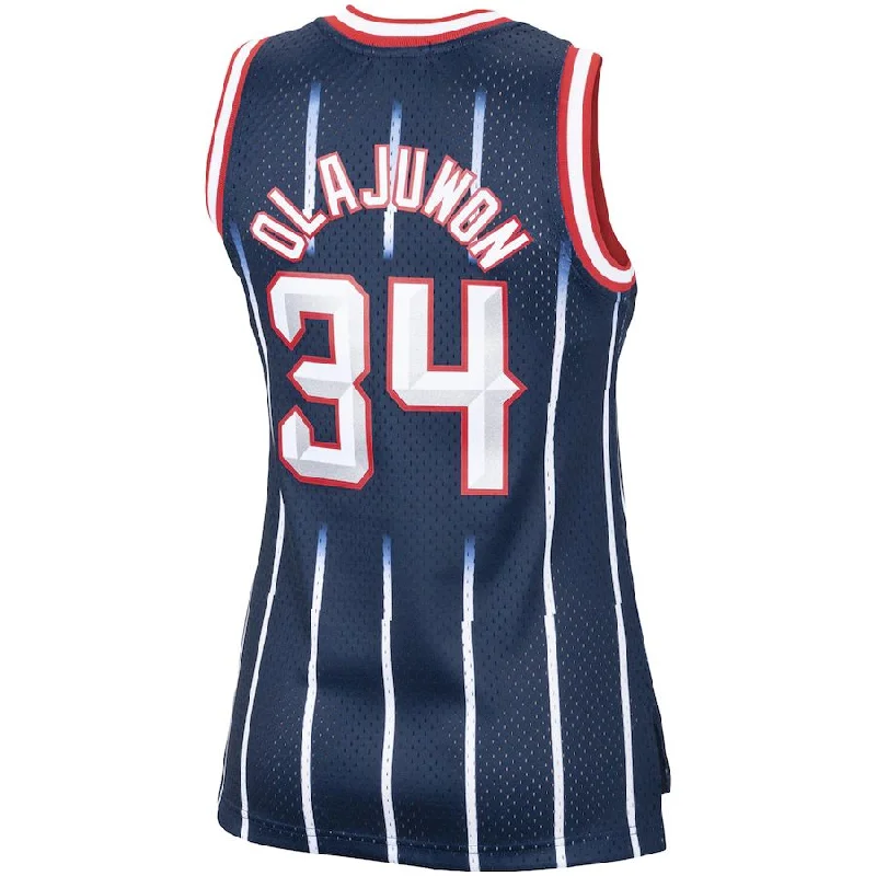 Basketball Jersey for Indoor and Outdoor Play-H.Rockets #34 Hakeem Olajuwon Mitchell & Ness Women's Hardwood Classics Swingman Jersey Navy Stitched American Basketball Jersey