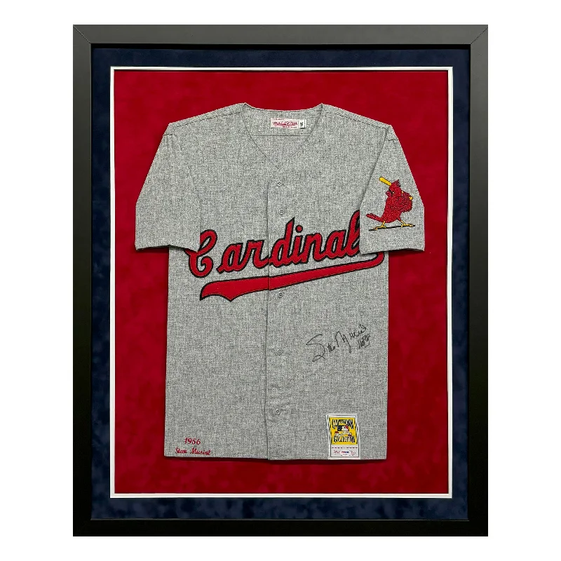 Comfortable Baseball Jersey for Softball Players-Stan Musial Signed HOF 69 St. Louis Cardinals Grey Custom Suede Matte Framed Baseball Jersey (PSA)