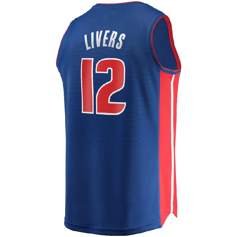 Breathable Basketball Jersey for Active Play-D.Pistons #12 Isaiah Livers Fanatics Branded 2021-22 Fast Break Replica Jersey Icon Edition Blue Stitched American Basketball Jersey