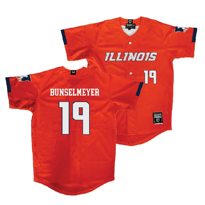 Official Team Baseball Jersey for Supporters-Illinois Orange Baseball Jersey - Korey Bunselmeyer #19