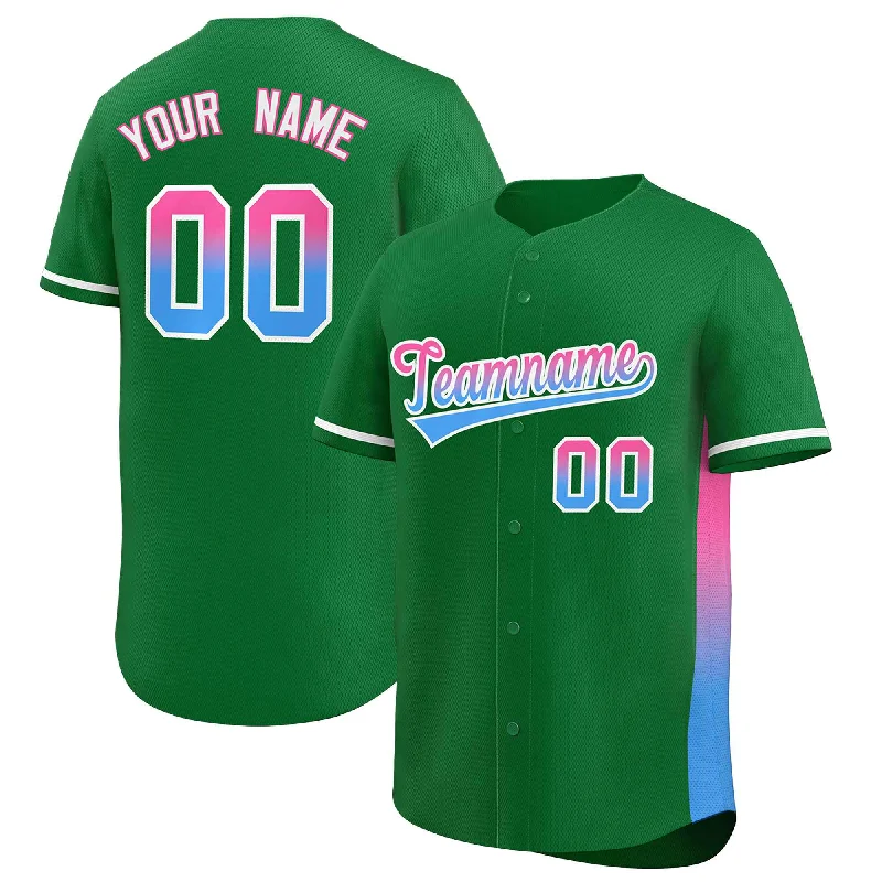 Comfortable Baseball Jersey for Practice Sessions-Custom Kelly Green Pink-Powder Blue Personalized Gradient Font And Side Design Authentic Baseball Jersey