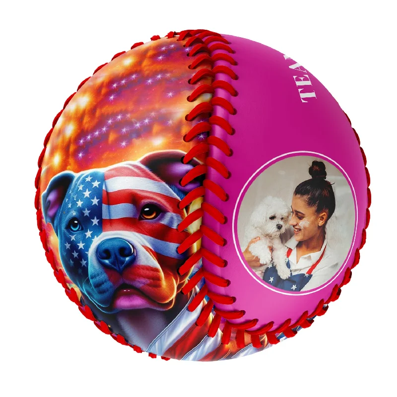 Durable Baseball for Daily Practice-Personalized Pink American Flag Dog Photo Baseballs