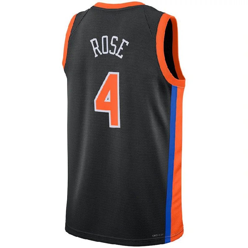 Basketball Jersey with Personalized Name and Number-NY.Knicks #4 Derrick Rose Unisex 2022-23 Swingman Jersey City Edition Navy Stitched American Basketball Jersey