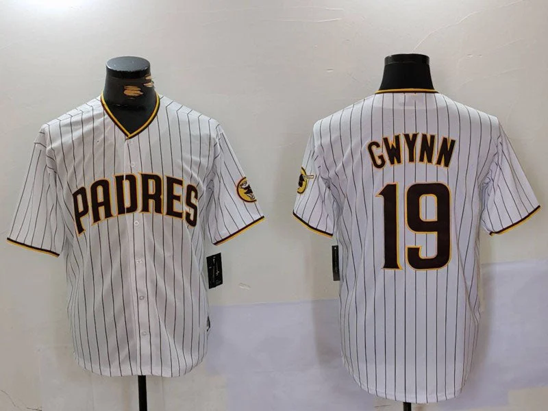 Baseball Jersey for Charity Events and Fundraisers-San Diego Padres #19 Tony Gwynn White Team Logo Stitched Cool Base Baseball Jersey