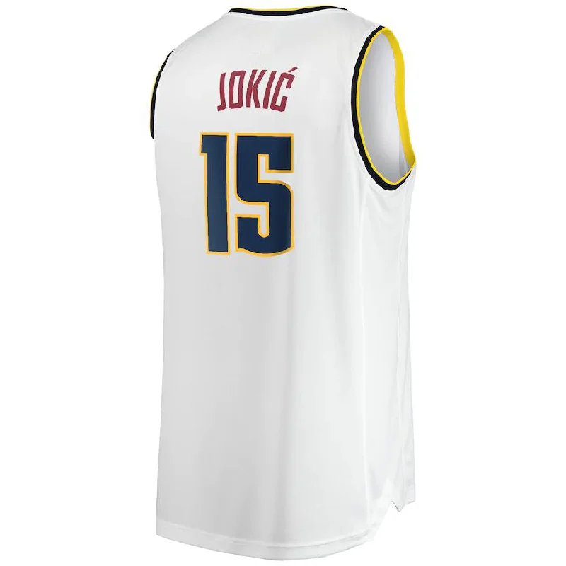 Basketball Jersey with Flexible Stretch Fabric for Better Fit-D.Nuggets #15 Nikola Jokic Fanatics Branded 2021-22 Fast Break Replica Player Jersey White Association Edition Stitched American Basketball Jersey