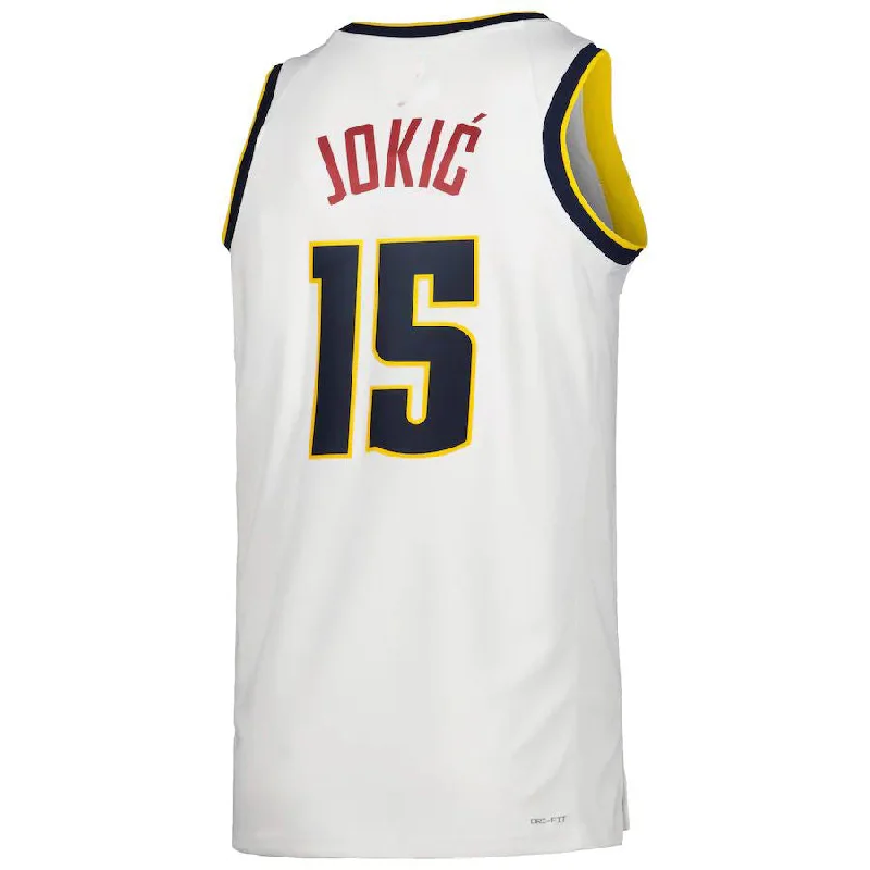 Basketball Jersey with Breathable Mesh Inserts for Comfort-D.Nuggets #15 Nikola Jokic Unisex 2022-23 Swingman Jersey Association Edition White Stitched American Basketball Jersey