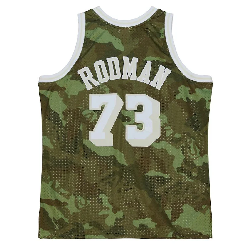 Basketball Jersey with Stitched Name and Number-LA.Lakers #73 Dennis Rodman Mitchell & Ness Unisex Hardwood Classics 1998-99 Ghost Green Swingman Jersey Camo Stitched American Basketball Jersey