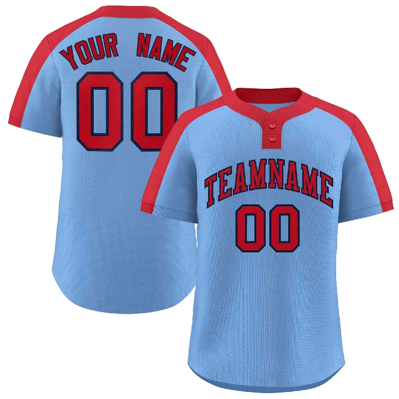 Baseball Jersey with Adjustable Fit for Comfort-Custom Light Blue Red-Navy Classic Style Authentic Two-Button Baseball Jersey