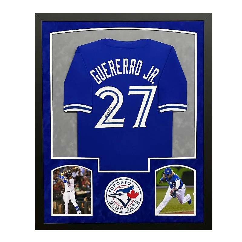 Baseball Jersey with Personalized Name and Number-Vladimir Guerrero Jr Signed Toronto Blue Custom Suede Matte Framed Baseball Jersey