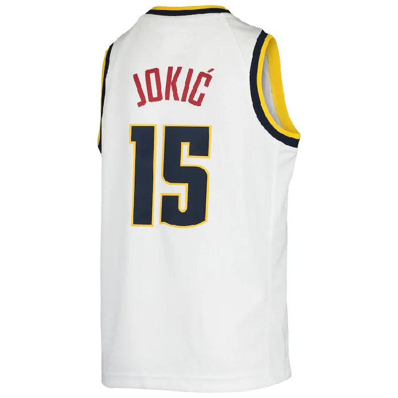 Basketball Jersey for Casual Weekend Wear-D.Nuggets #15 Nikola Jokic 2019-20 Swingman Jersey Association Edition White Stitched American Basketball Jersey