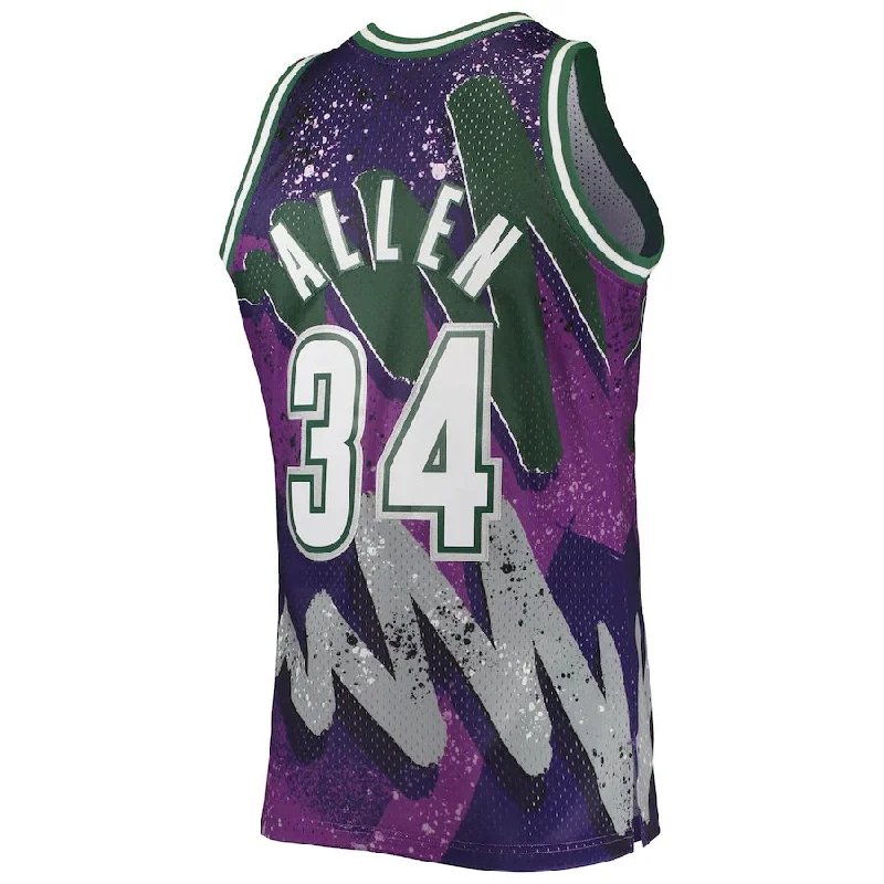 Custom Printed Basketball Jersey for Fan Support-M.Bucks #34 Ray Allen Mitchell & Ness Hardwood Classics 2000-01 Hyper Hoops Swingman Jersey Purple Stitched American Basketball Jersey