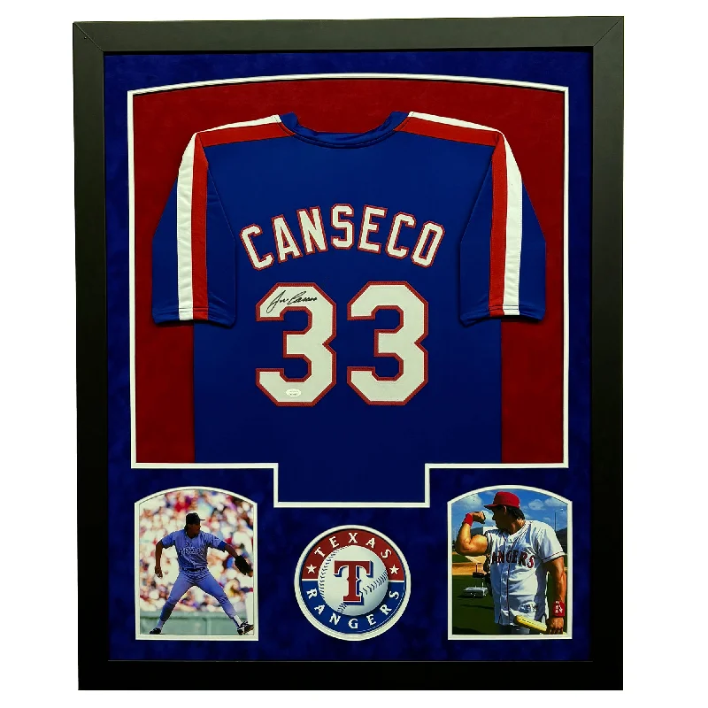 Custom Design Baseball Jersey for Unique Looks-Jose Canseco Signed Texas Blue Custom Suede Matte Framed Baseball Jersey