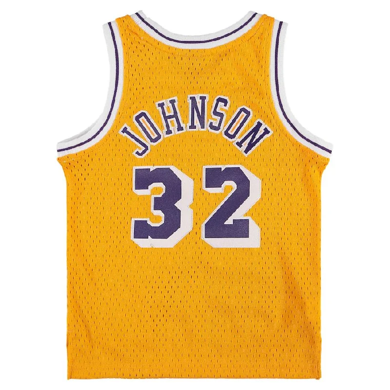 Personalized Basketball Jersey for Special Occasions-LA.Lakers #32 Magic Johnson Mitchell & Ness Preschool 1984-1985 Hardwood Classics Throwback Team Jersey Gold Stitched American Basketball Jersey