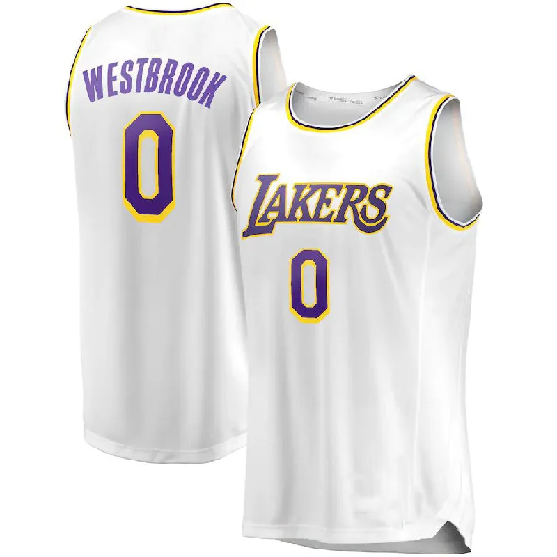 Sports Basketball Jersey for Intense Workouts-LA.Lakers #0 Russell Westbrook Fanatics Branded 2020-21 Fast Break Replica Player Jersey White Association Edition Stitched American Basketball Jersey